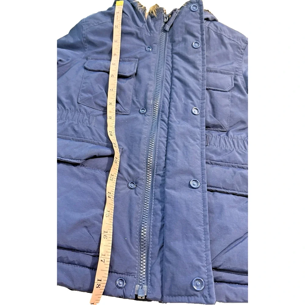 Children’s Place Navy Faux Fur Hooded Puffer Jacket Size XS 4